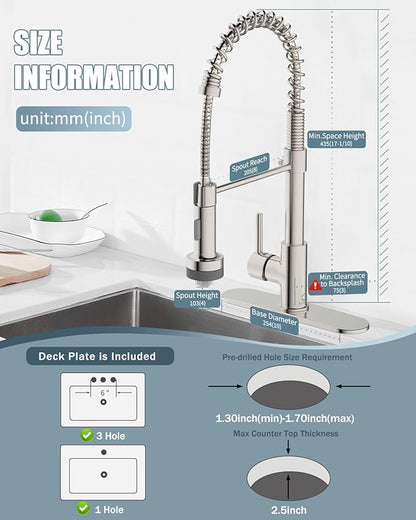 Kitchen Faucet with LED Light,Kitchen Faucet with Soap Dispenser,Faucet for Camper Farmhouse RV Kitchen Sink,Single Handle Stainless Steel Kitchen Sink Faucets with Pull Down Sprayer,Nickel Brushed