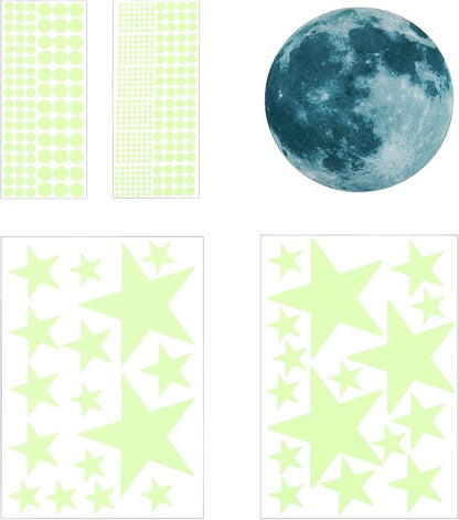 uxcell 1 Set Glow in The Dark Ceiling Star Stickers, Moon and Stars Wall Decals, Glowing Star Decal Decoration for Bedroom, Green Moon