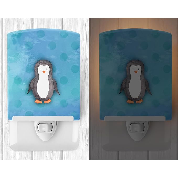 Caroline's Treasures BB7376CNL Polkadot Penguin Watercolor Ceramic Night Light Compact, UL-Certified, Ideal for Bedroom, Bathroom, Nursery, Hallway, Kitchen, 6x4x3, Multicolor