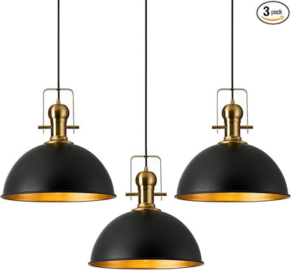 12 Inch Black Farmhouse Pendant Lights Matte Pendant Lights for Kitchen Island Industrial Adjustable Height Vintage Dome Hanging Light Fixtures for Barn, Dining Room 3 Packs