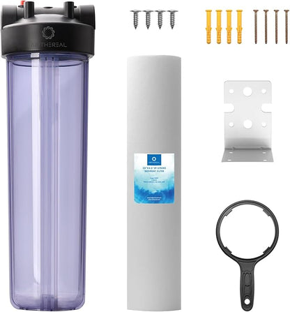 Airthereal Whole House Water Filter Housing, 20" x 4.5" Sediment Carbon Cartridge Universal Housing, Pre-Filtration System for Well and City Water, Clear Housing Include 1-Pack PP Filter