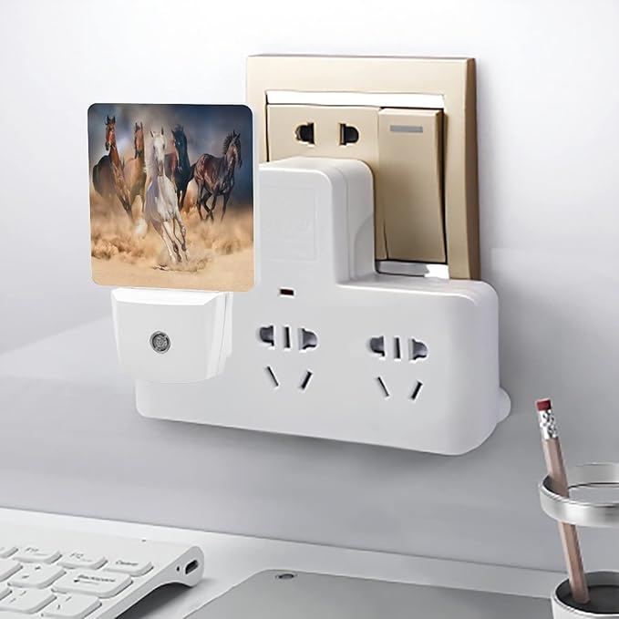 LED Night Lights Lamp with Dusk to Dawn Sensor, Running Horses Night Lamp, Night Lights Plug Into Wall for Kids Room, Bedroom, Bathroom, Kitchen, Hallway