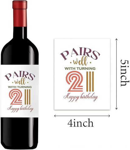 24Pcs 21st Birthday Gifts for Her Him Wine Labels, Happy 21st Birthday Party Decorations for Her Him Wine Bottle Labels, 21 Year Old Birthday Gifts for Her Women Men Wine Bottle Stickers