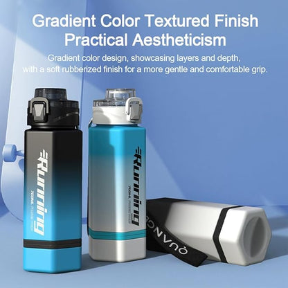 27 oz Hexagon Water Bottle, Wide Mouth Leak Proof Water bottles BPA-free Plastic Water Bottles Hexagonal Shape Water Bottle Reusable Water Bottle With Handle for Travel Fitness(Black&Blue)