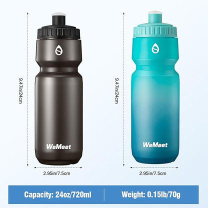 24oz Cycling Sports Bottle, Fits Most Bike Cages, Leak Proof Sport Water Bottle, BPA Free, Mountain Bike Squeeze Bottle with Capacity Scale (Black & Green Blue, 2 Pack)