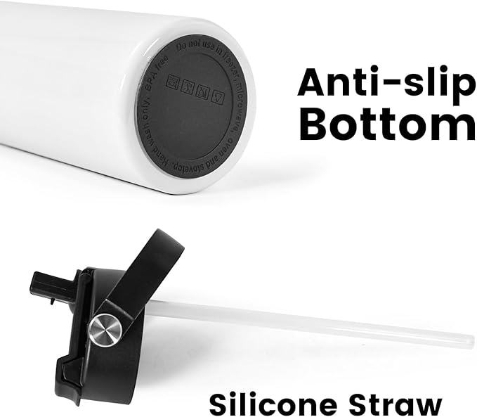 AGH 20oz Sublimation Sports Water Bottle Blanks with Straw & Handle Lid Straight Tumblers Stainless Steel Metal Vacuum Insulated Flask for Glitter Vinyl, Sport Outdoor Travel 8pcs