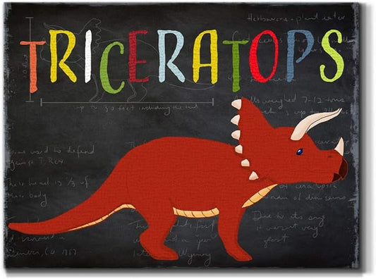 Renditions Gallery Canvas Animal Wall Art Modern Decorations Paintings Colorful Playful Triceratops Vibrant Dinosaur Canvas Wall Hanging Artwork for Kids Bedroom Nursery - 18"x27" LT33