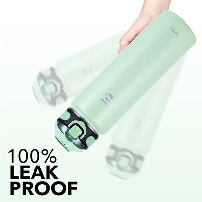 32 oz Insulated Water Bottle with Straw, Stainless Steel Metal Thermos Bottles, Durable Non-Slip Gradient Bottle with Strap for Sports and Travel, Leak Proof (Mint Matte)