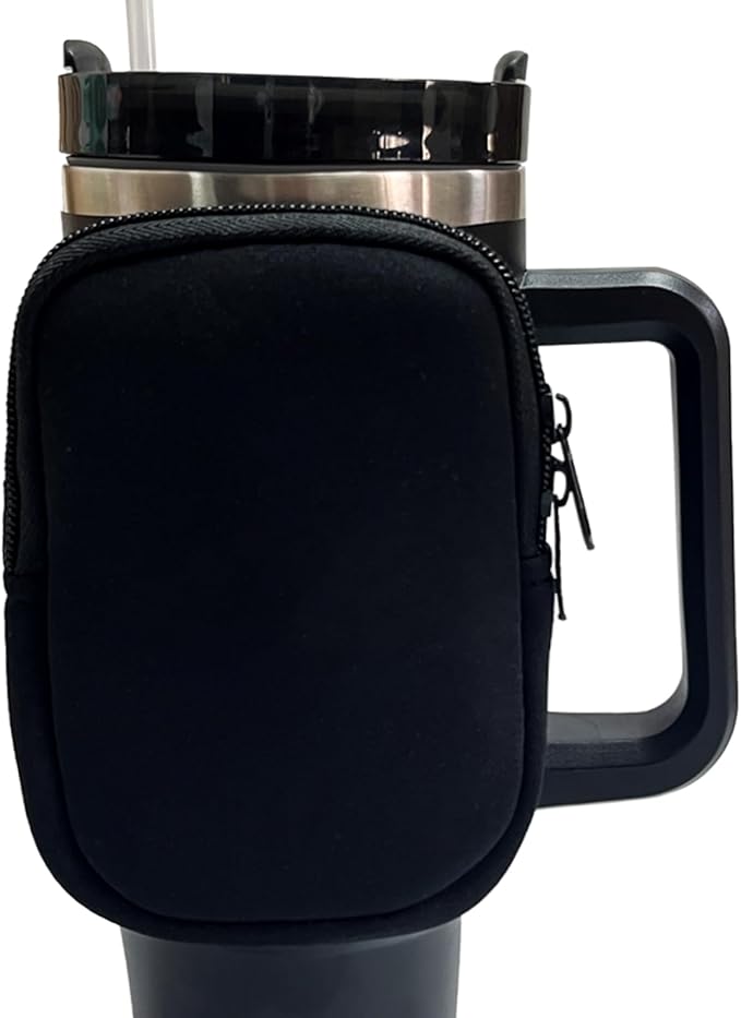 Water Bottle Pouch for Stanley Quencher Adventure 40oz & Stanley IceFlow 20oz 30oz,Tumbler Pouch with Pocket, for Keys, Wallet, Cards, Earphone,Compact, Versatile (Black)