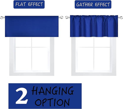 Royal Blue Valance for Windows 52x18 Inch Solid Thermal Insulated Blackout Rod Pocket Kitchen Short Curtain Toppers Valance for Bathroom Living Room 1 Panel