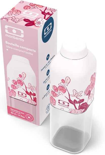monbento - Clear Reusable Water Bottle MB Positive M graphic Magnolia - 17 floz/500 ml Water Bottle Perfect for Work, Travel, Sport, Picnic - Compact, Leakproof BPA Free Water Bottle - Pink Flowers