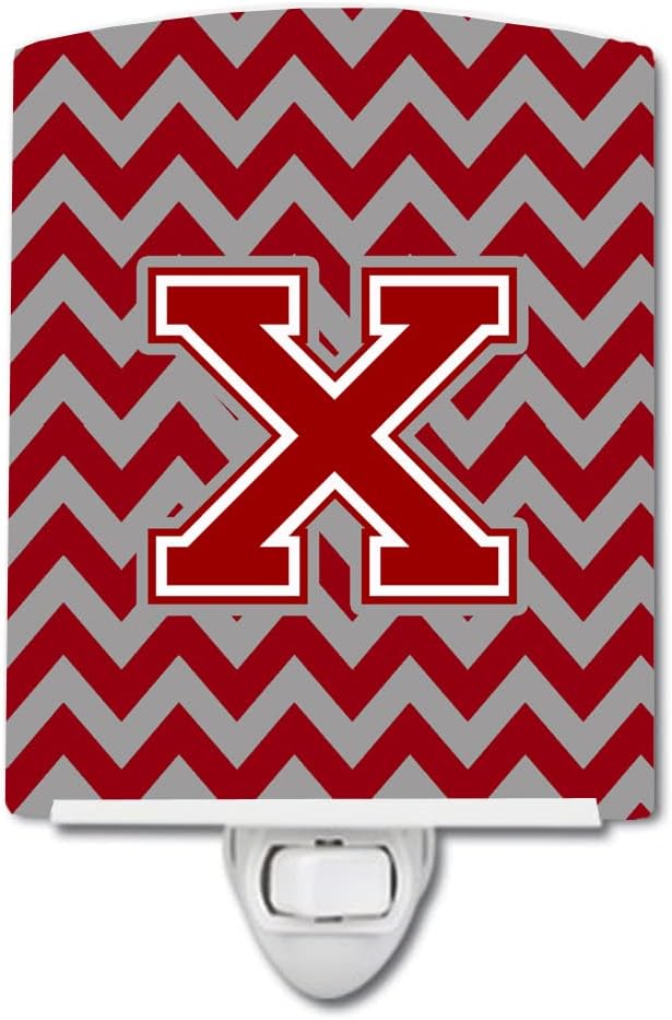 Caroline's Treasures CJ1049-XCNL Letter X Chevron Maroon and White Ceramic Night Light Compact, UL-Certified, Ideal for Bedroom, Bathroom, Nursery, Hallway, Kitchen, 6x4x3, Multicolor