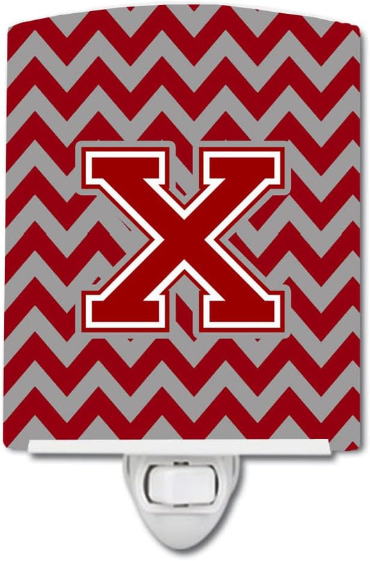 Caroline's Treasures CJ1049-XCNL Letter X Chevron Maroon and White Ceramic Night Light Compact, UL-Certified, Ideal for Bedroom, Bathroom, Nursery, Hallway, Kitchen, 6x4x3, Multicolor