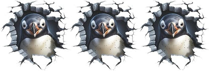 3 PCS Broken Penguin Wall Decals Break Through The Wall Penguin Wall Stickers Removable 3D Animal Wal Art Decor for Kids Room Playroom Nursery Bathroom