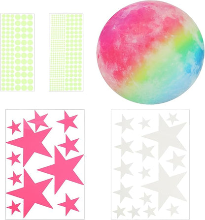 uxcell Glow in The Dark Stickers, Dots and Stars Wall Decals in Two Colors, Glowing Star Decal Decoration for Ceiling and Wall, 280mm Moon
