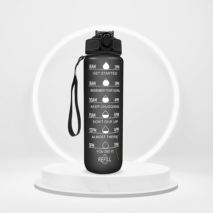 Leakproof Water Bottle with Straw & Lid - 32oz Motivational BPA Free Water Bottle with Time Markings & Straw Lid for Sports & Outdoors - Ensure Hydration with Leakproof Bottle and Straw