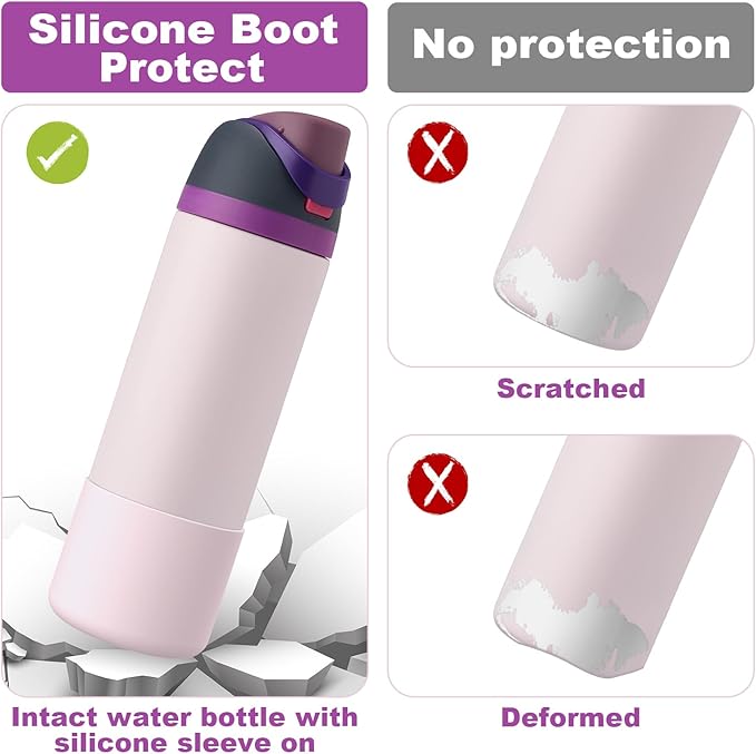 2PCS Silicone Water Bottle Boot for Owala 24oz 32oz 40oz, Anti-Slip Protective Sleeve Bottom Bumper Protector for FreeSip, Twist, and Flip Stainless Steel Water Bottles