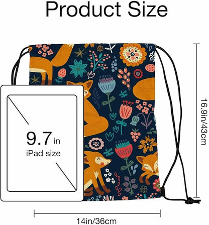 Drawstring Bag Cute Fox Waterproof Basketball Bag Colorful Flower Red Bird Autumn Plants Stroage Small Exercise Accessiors Water Bottle Change of Clothes Shoes Ball
