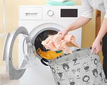 Kids Laundry Hamper,Baby Laundry Basket Animal Storage Baskets for Kids Room Decor,Nursery Hamper,Bedroom,Toy Organizer,(Animals) …