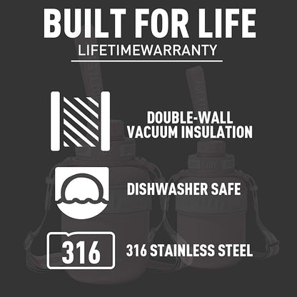 Stainless-Steel Water Bottle: Leakproof Lid, Perfect Sip, Double Insulated, Eco-Friendly, Dishwasher Safe & Stylish Strap (Coral, 32 oz)