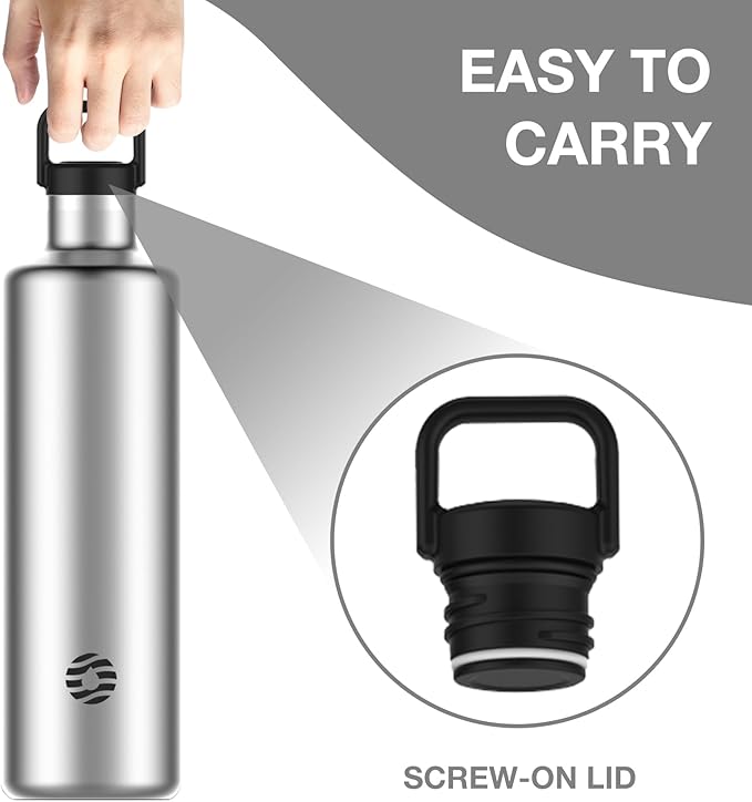60oz Water Bottle with Carrier Bag, Large Insulated Water Bottle, Stainless Steel Water Bottles, Double Walled Insulated Thermo for Hot Drinks/Cold Drinks,Great for Gym,Hiking,Camping (Silver)