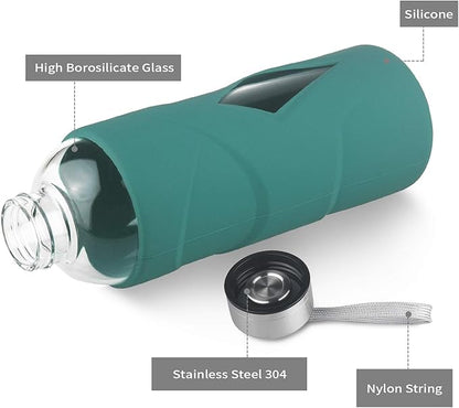 32 oz Borosilicate Glass Water Bottle BPA Free Reusable Glass Drinking Bottle with Silicone Sleeve and Stainless steel Lid