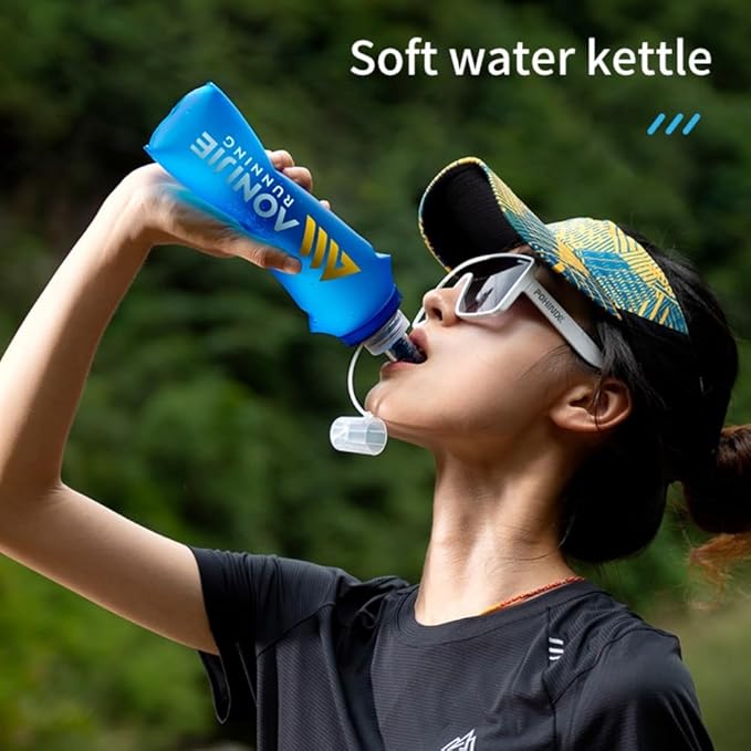 AONIJIE 2Pcs Collapsible Water Bottles, BPA-Free Soft Flask for Hydration Pack Foldable Easy to Carry (2 * 500ml with straw)