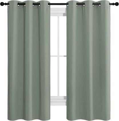 NICETOWN Greyish Green Room Darkening Curtains for Kitchen, Window Treatment Thermal Insulated Solid Grommet Room Darkening Curtains/Drapes for Bedroom (Set of 2, 42 inches Wide by 68 inches Long)