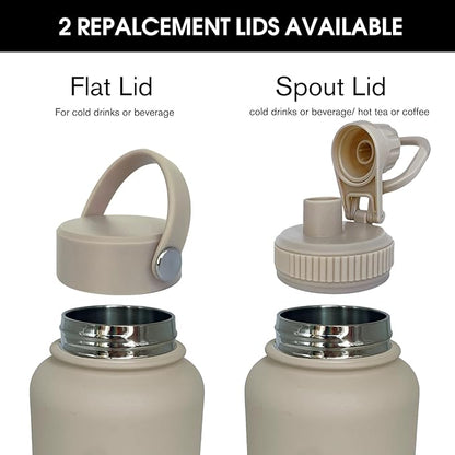 32oz Insulated Water Bottle ，Stainless Steel Sports Water Cup Flask with 2 Lids, Wide Mouth Travel Thermal Mug,Outdoor Sports Bottle（Cream apricot）