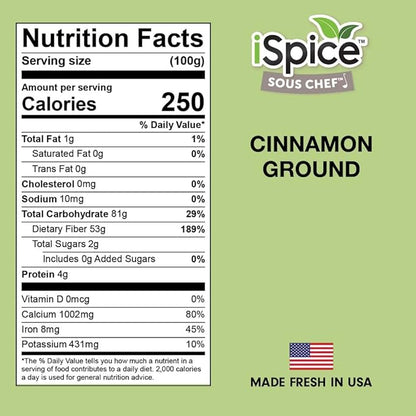 iSpice PREMIUM GROUND CINNAMON | Pure and Fresh | Essential Kitchen Spice | CANELA MOLIDA | DELICIOUS- Free of ANY Artificial Colors 4.9oz (138g)