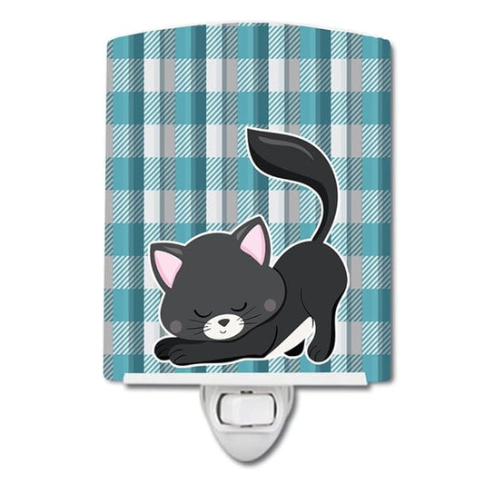 Caroline's Treasures BB6881CNL Little Black Cat Kitten Ceramic Night Light Compact, UL-Certified, Ideal for Bedroom, Bathroom, Nursery, Hallway, Kitchen, 6x4x3, Multicolor