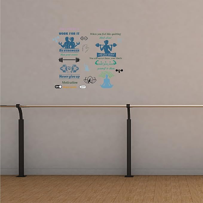 CREATCABIN 4pcs Gym Vinyl Wall Decals Weightlifting Exercise Inspirational Quotes Wall Stickers Self-Adhesive Peel and Stick Mural Decoration for Gym Yoga Studio Exercise Fitness Window Door Playroom