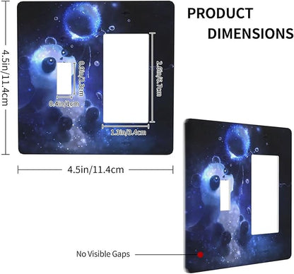 Cute Baby Panda Light Switch Cover Wall Plate Decorative 2 Gang Combination 1 Toggle 1 Rocker Outlet Covers Blue for Farmhouses Kitchens Bedrooms 4.5 x 4.5 in