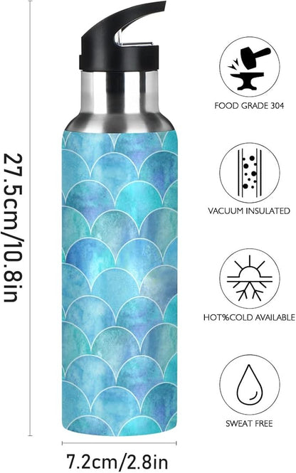MNSRUU Insulated Water Bottle with Straw, Rainbow and Unicorns Stainless Steel Flasks for Sports Cycling Hiking School