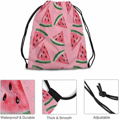 Watermeln Drawstring Backpack Fresh Fruits Slice Seamless Pattern Pink Background for Swim Bag for Beach Swim Swimming Pool Drawstring Bags