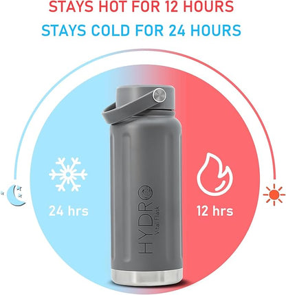 32 oz Insulated Water Bottles with Handle, Stainless Steel Water Bottle, Leak Proof Metal Water Bottle, Resuable Thermos BPA Free Flask, Gray 25oz | 32oz