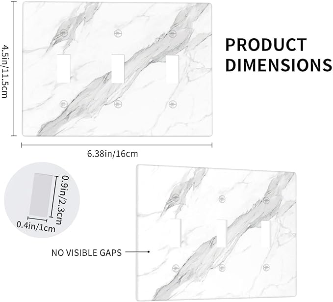 Marble Grey Wall Plate Decorative Light Switch Cover 3-Gang Triple Toggle for Bathroom Farmhouse Kitchen Bedroom White