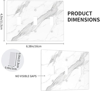 Marble Grey Wall Plate Decorative Light Switch Cover 3-Gang Triple Toggle for Bathroom Farmhouse Kitchen Bedroom White