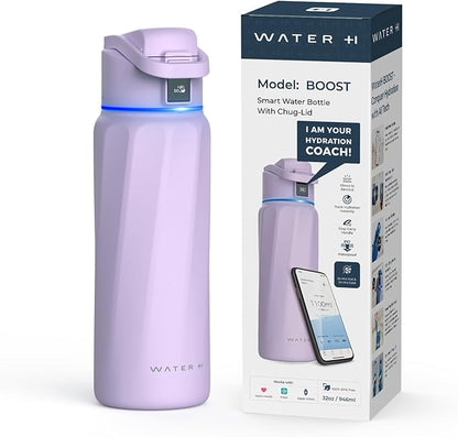 BOOST Smart Water Bottle with Reminder to Drink Water & Water Tracker Bottle - Double Wall Vacuum Insulated Water Bottle Stainless Steel, Wide Mouth 32 oz Water Bottles, Ideal for Gift - Purple