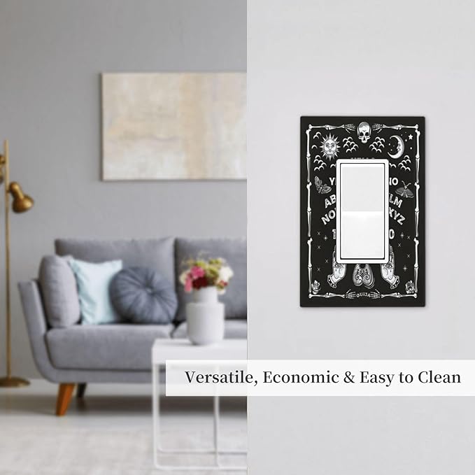 Black Witchy Skeleton Skull Gothic Sun Moon 1 Gang Rocker Novelty Light Switch Covers Decorative Unique Single Decora Outlet Wall Plate Faceplate Switchplate GFCI for Bedroom Decor