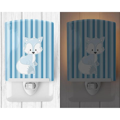 Caroline's Treasures BB8599CNL Fox on Blue Stripes Ceramic Night Light Compact, UL-Certified, Ideal for Bedroom, Bathroom, Nursery, Hallway, Kitchen, 6x4x3, Multicolor