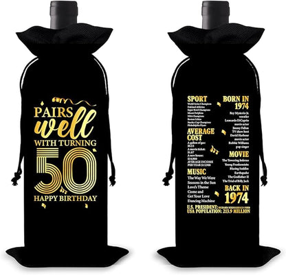 50th Birthday Gifts Wine Bag Congratulations Gifts for Women Men Parents Mom Dad Anniversary 1974 Birthday Wine Gift Bag