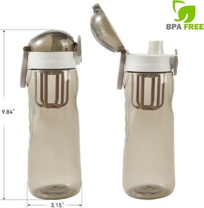 28oz Water Bottle with Fruit Infuser Strainer, BPA-Free Sports Water Bottle, One-Click Clear Water Bottle with Safety Lock for Office, Gym, Outdoors, Grey