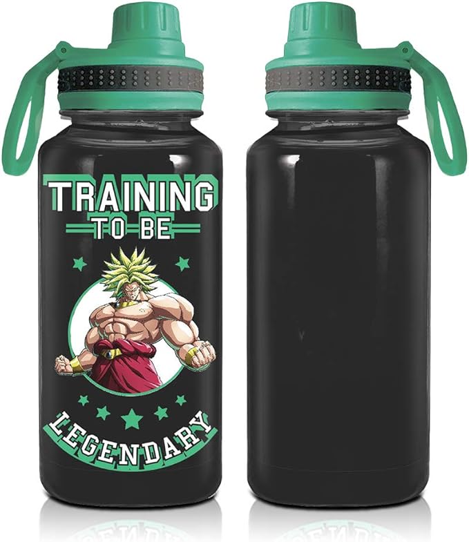 JUST FUNKY Dragon Ball Super Saiyan Goku Water Bottle w/Sporty Green Cap [BLACK 32oz] Hydro Tumbler Flask, Anime Plastic Water Bottle (OFFICIALLY LICENSED)