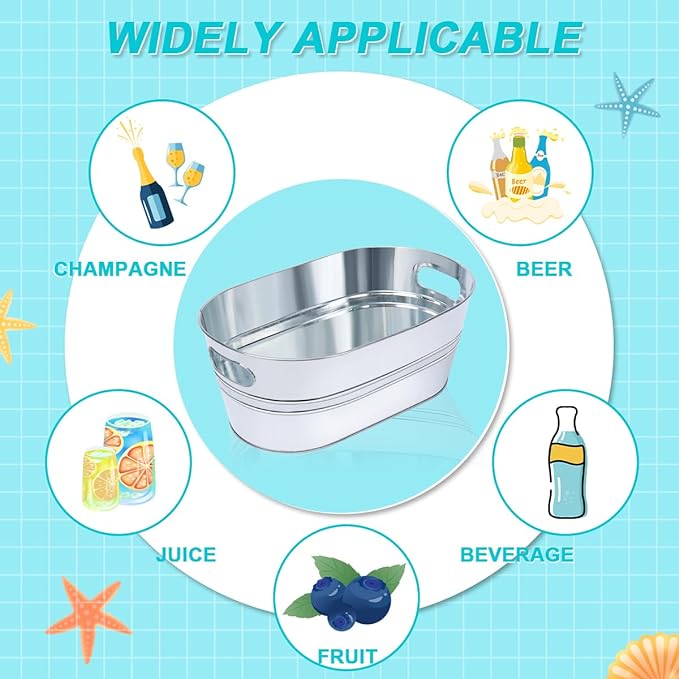 4 Pcs Galvanized Tub 3 Gallon Ice Buckets for Parties Beverage Metal Champagne Drink Wine Large Bucket for Cocktail Mimosa Bar Supplies (Silver)