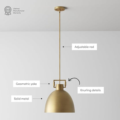 Nathan James Leigh Pendant Lighting, Hanging Ceiling Light with Oversized Metal Shade and Adjustable Cord, for Kitchen Island or Entryway, Antiqued Brass