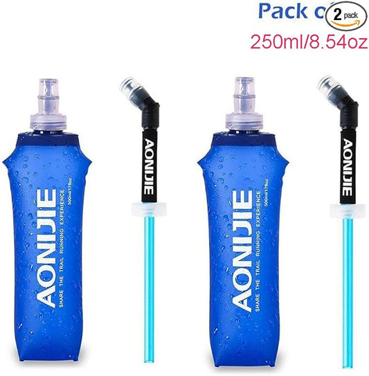 AONIJIE 2Pack of Soft Soft Folding Hydration Bottle Water Collapsible Flask BPA-Free Bottles (250ml/8.54oz)