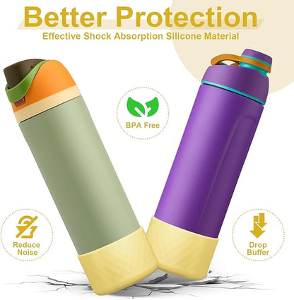 2PCS Silicone Water Bottle Boot for Owala 24oz 32oz 40oz, Anti-Slip Protective Sleeve Bottom Bumper Protector for FreeSip, Twist, and Flip Stainless Steel Water Bottles