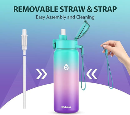 32oz Water Bottle with Removable Straw and Spout Lid Two Ways to Drink, 18/10 Stainless Steel Insulated Water Bottle, BPA-Free, Leak Proof, Double wall, for Sports, Gym