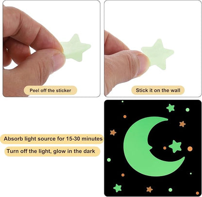 uxcell Glow Stars and Moon, Glow in The Dark Stickers, Stars and Squares Wall Decals Glowing Decal Decoration for Ceiling and Wall